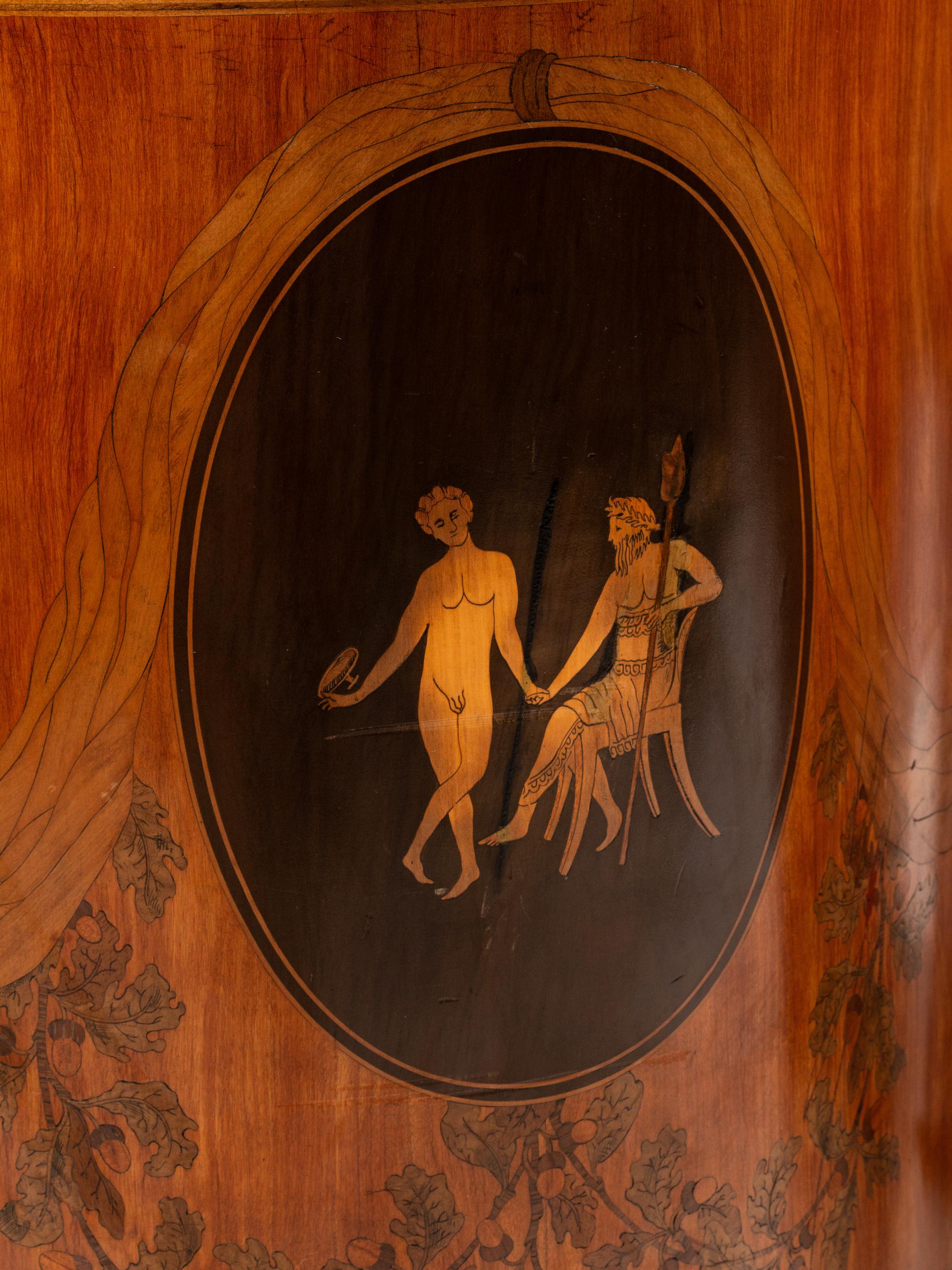 A Pair of George III Marquetry Marble-Top Corner Cabinets in the Manner of Mayhew and Ince
