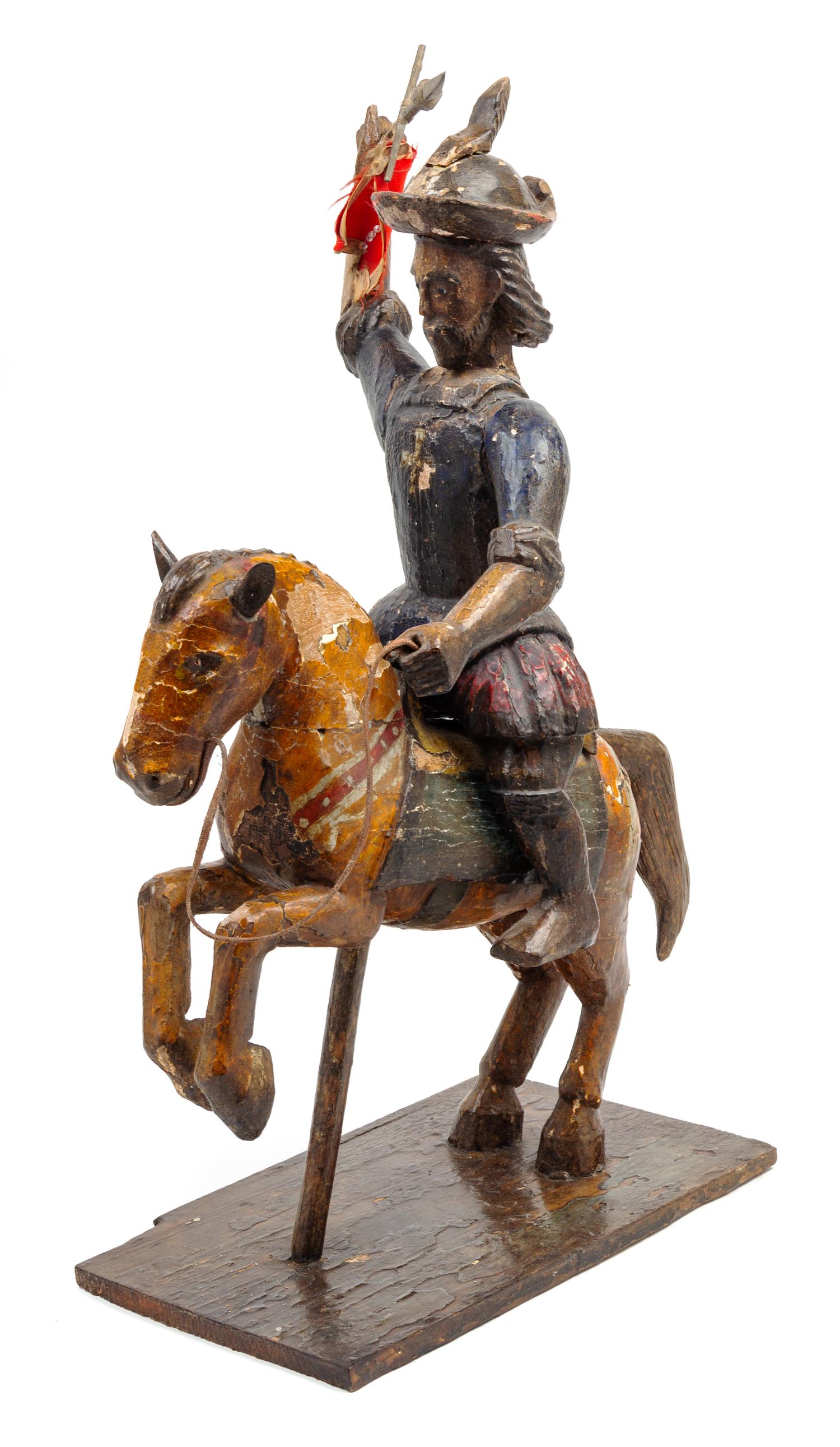 A Spanish Colonial Polychrome Figure Height 25 5/8 x width 20 inches. — 17TH/18TH CENTURY