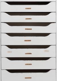 A Pair of White Painted Banks of Drawers Height 60 1/2 x width 31 x depth 12 inches.