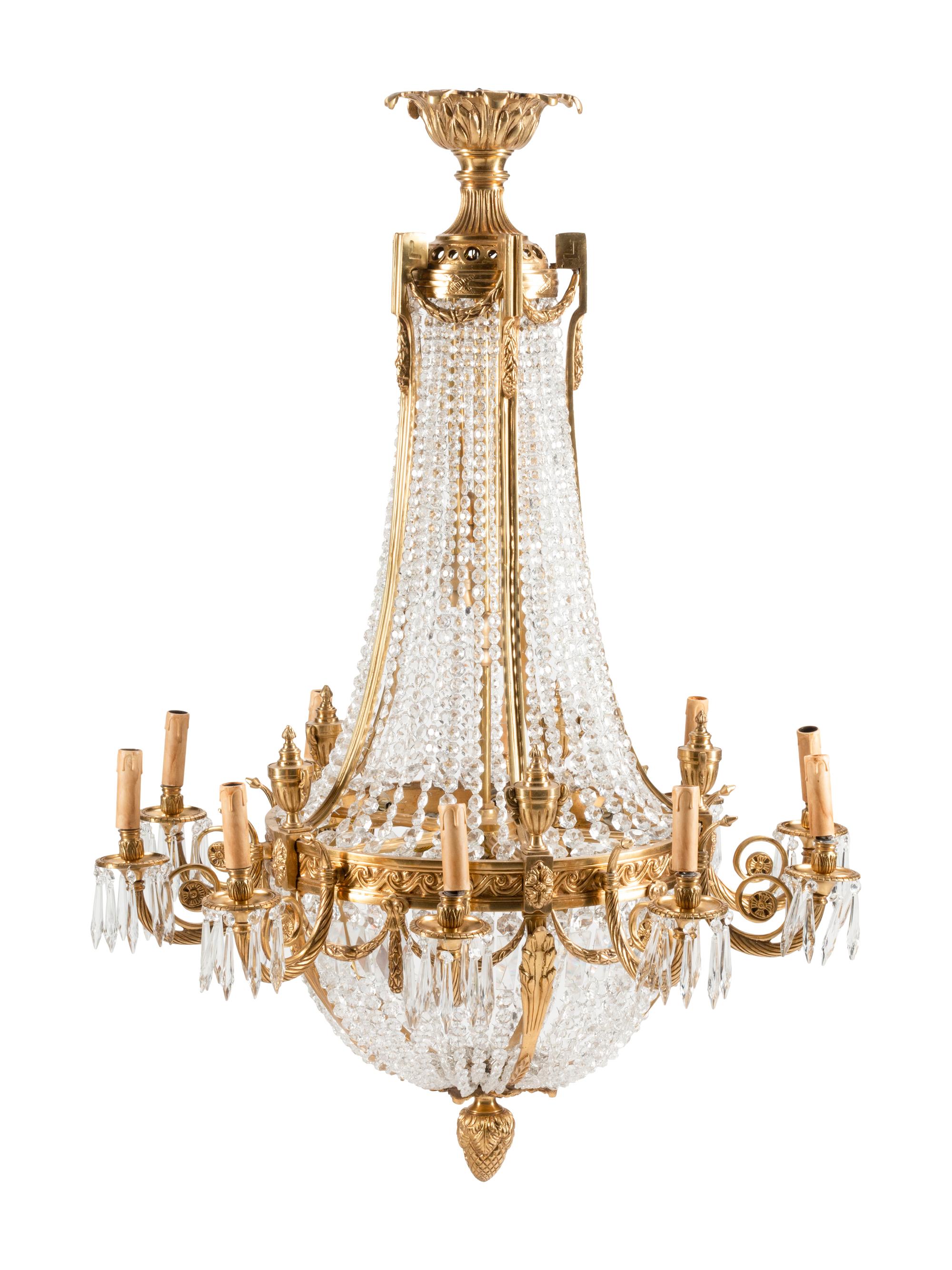 A Pair of French Neoclassical Style Gilt Bronze Chandeliers
