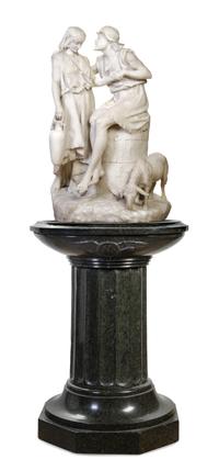 An Italian Marble Figural Group, Raffaello Romanelli (1856-1928), Height of sculpture 40 inches. — RAFFAELLO ROMANELLI (1856 - 1928),