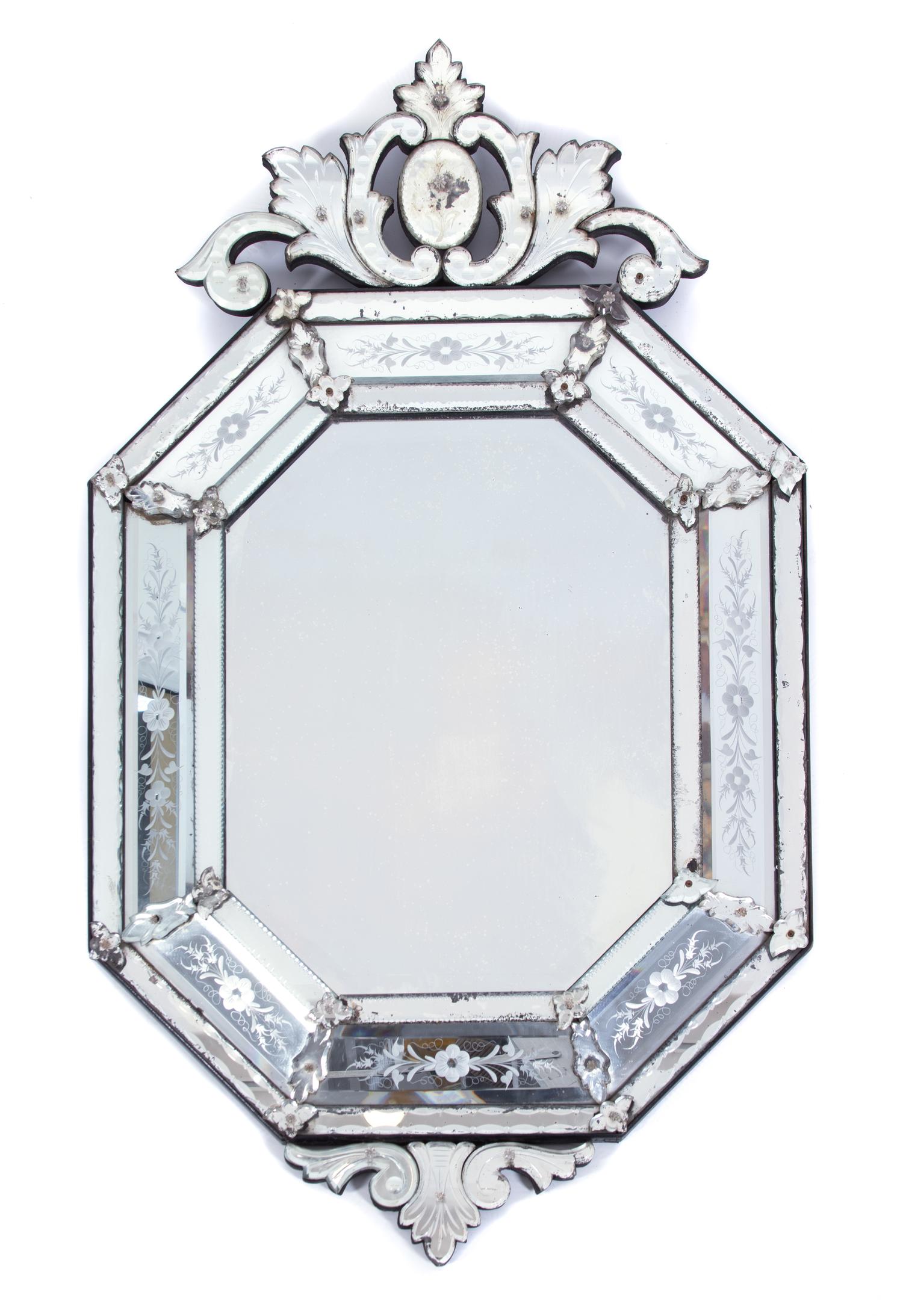 A Venetian Style Wall Mirror Height 49 x width 28 inches. — 19TH CENTURY