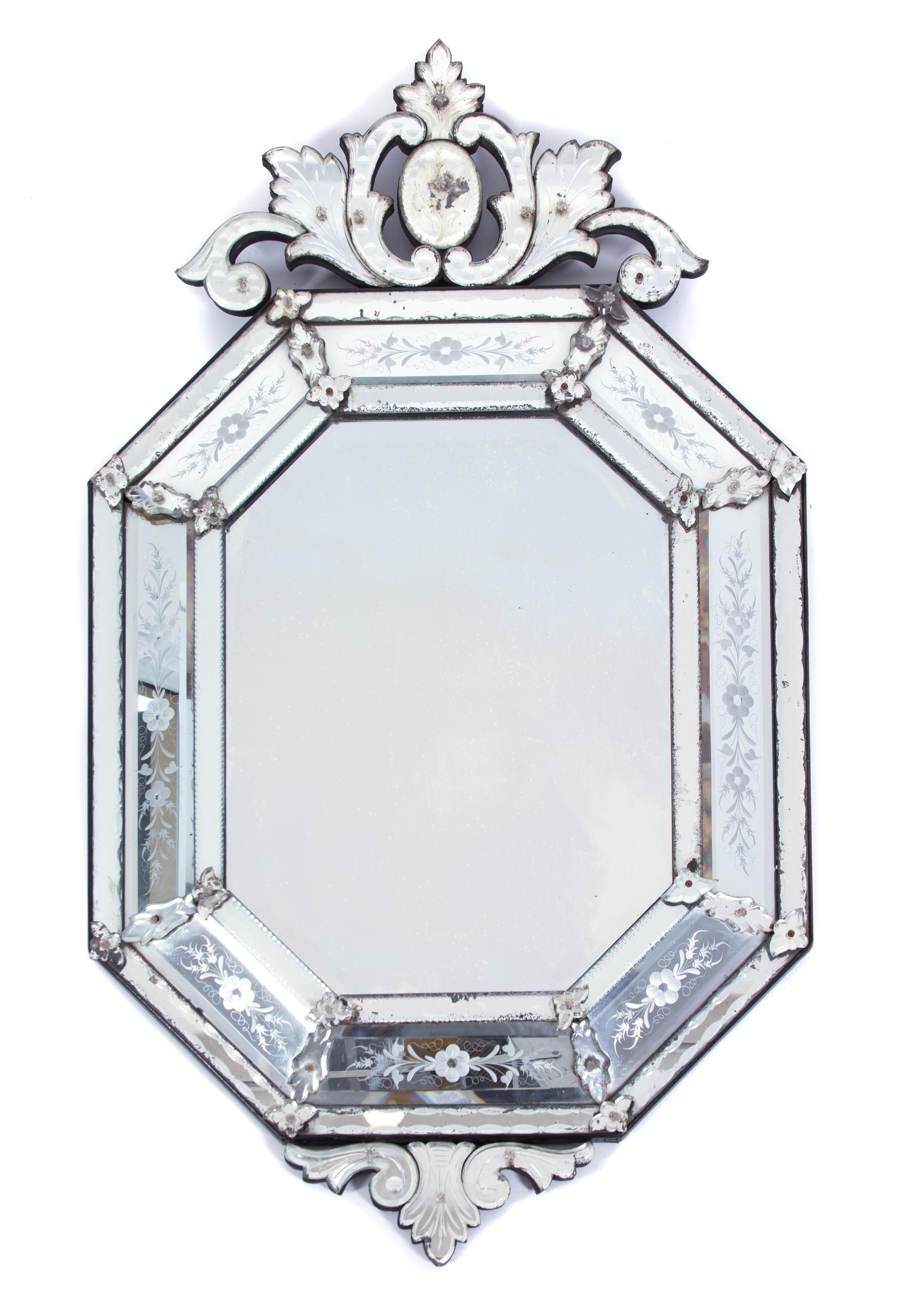 A Venetian Style Wall Mirror Height 49 x width 28 inches. — 19TH CENTURY