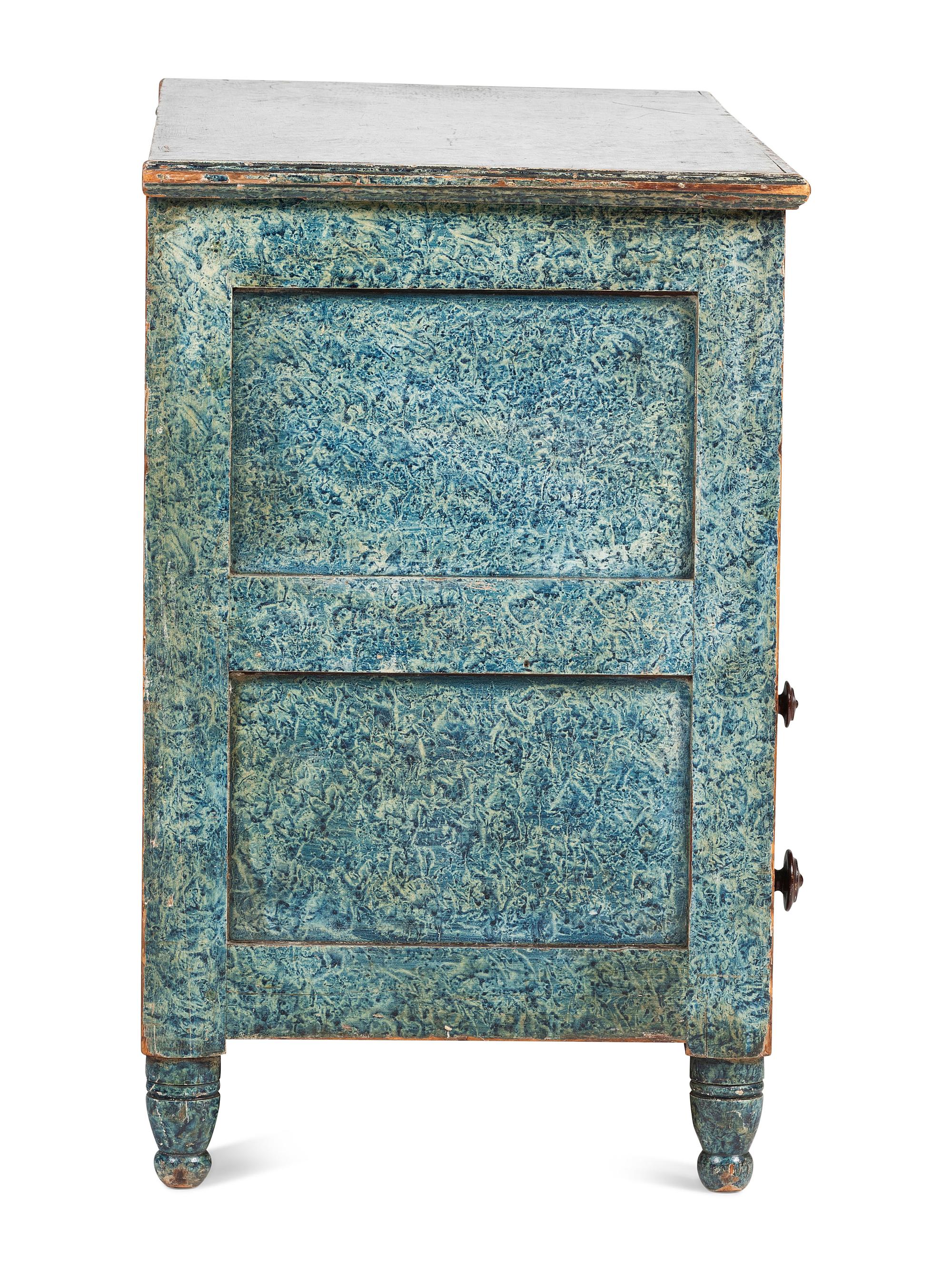 A Country Blue Sponge Paint-Decorated Pine and Poplar Five-Drawer Blanket Chest, 19th Century