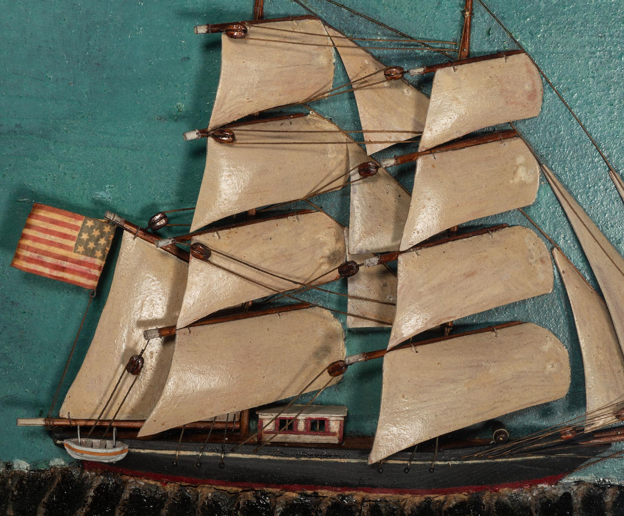 A Carved and Painted Wood Ship Diorama