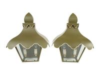 A Pair of Green and White Tole Tent Lantern Two-Light Sconces — By Colleen & Co.