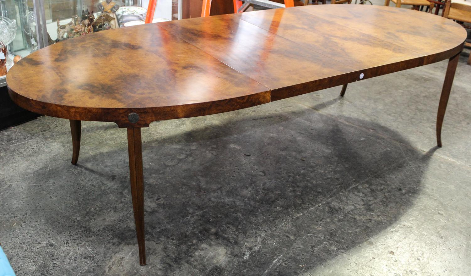 A Faux Burlwood Veneered Extension Dining Table Height 28 1/2 x length 70 x depth 41 3/4 inches. — MID TO LATE 20TH CENTURY