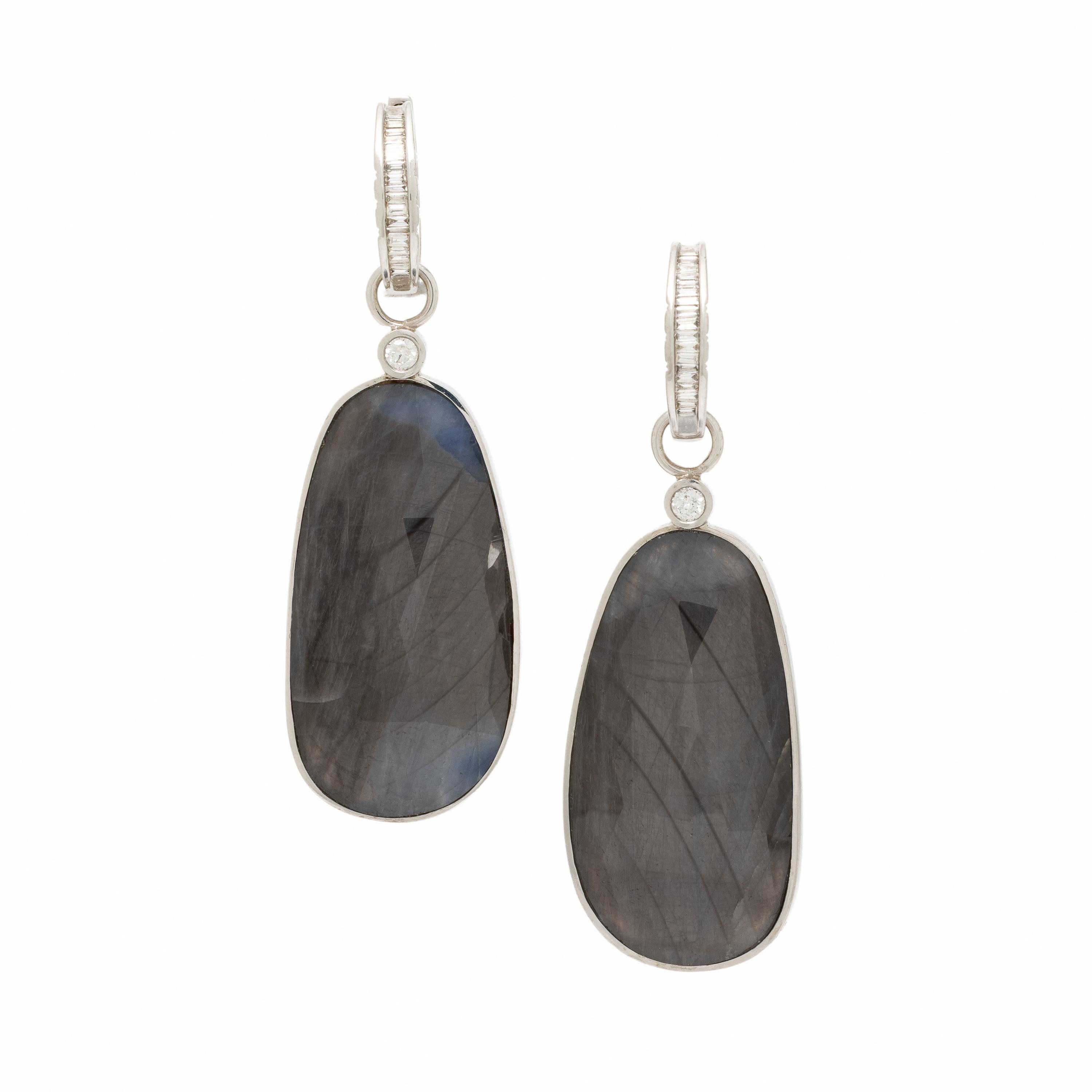 Sapphire, Diamond, and White Gold Convertible Earrings