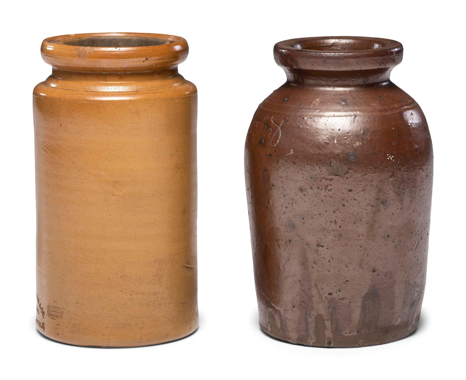 Two Stoneware Canning or Preserves Jars