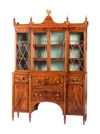 A Federal Parcel Gilt Mahogany, Holly and Ebony Breakfront Gentleman's Desk-and-Bookcase