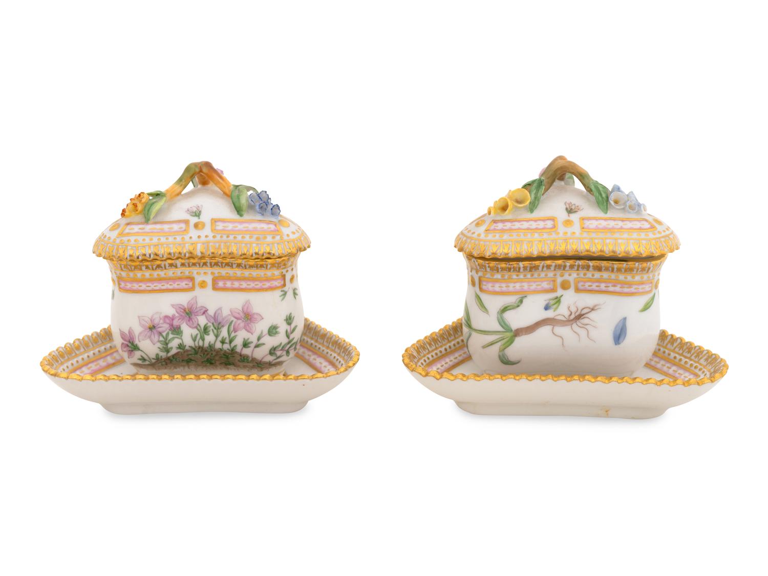 Five Royal Copenhagen Flora Danica Condiment Jars