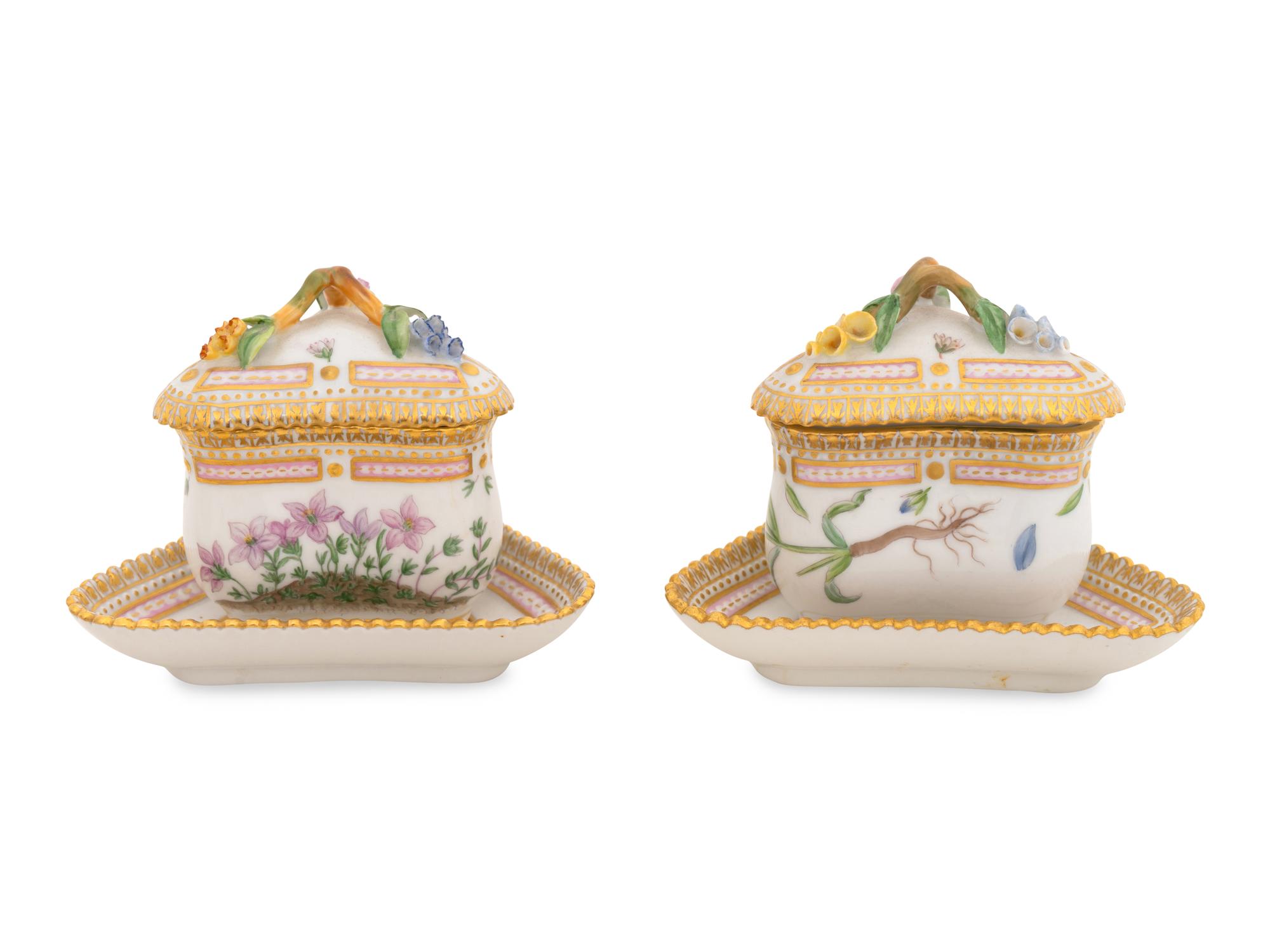 Five Royal Copenhagen Flora Danica Condiment Jars