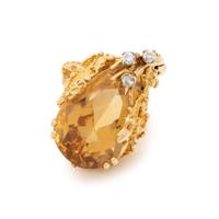 YELLOW GOLD, CITRINE AND DIAMOND RING