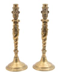 A Pair of Brass Figural Candlesticks Height 13 3/4 inches. — 19TH CENTURY
