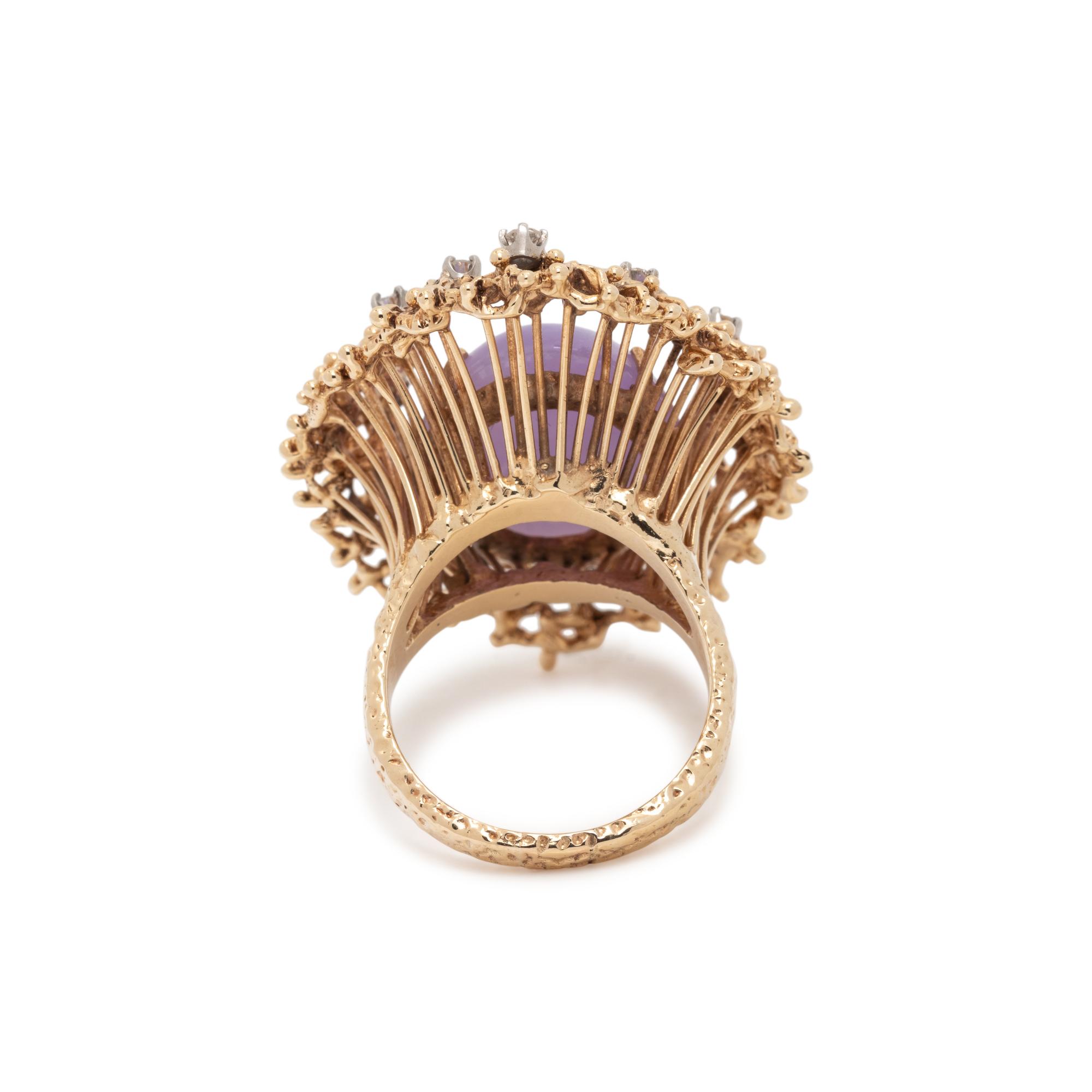 YELLOW GOLD, LAVENDER JADE AND DIAMOND RING