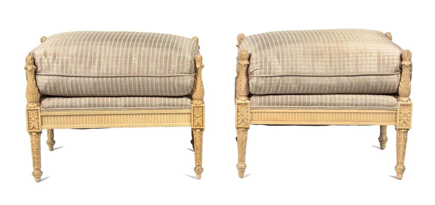 A Pair of Neoclassical Style Painted Tabourets Height 21 x width 27 x depth 18 inches. — 20TH CENTURY
