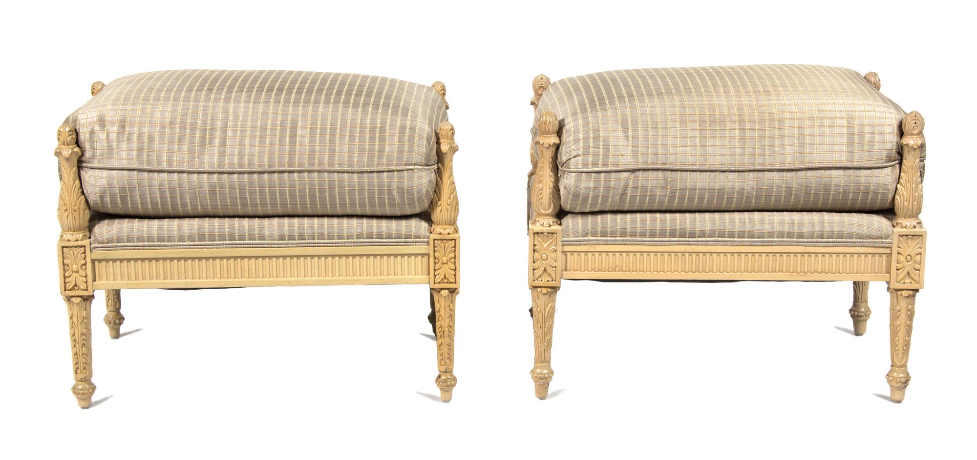 A Pair of Neoclassical Style Painted Tabourets Height 21 x width 27 x depth 18 inches. — 20TH CENTURY