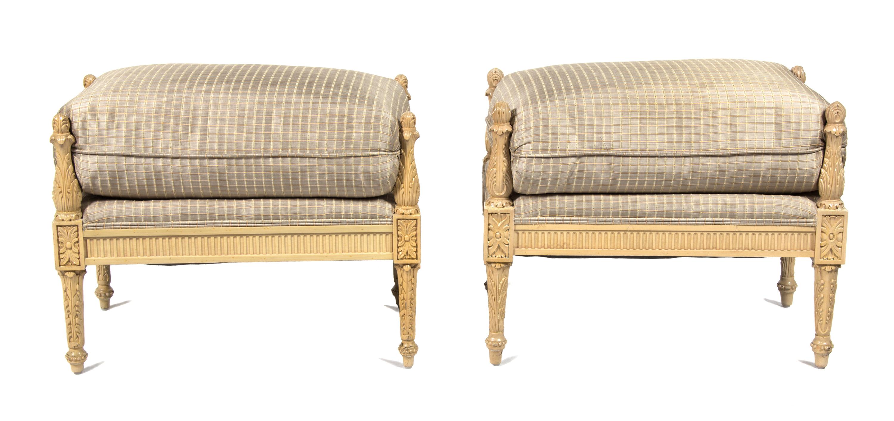 A Pair of Neoclassical Style Painted Tabourets Height 21 x width 27 x depth 18 inches. — 20TH CENTURY