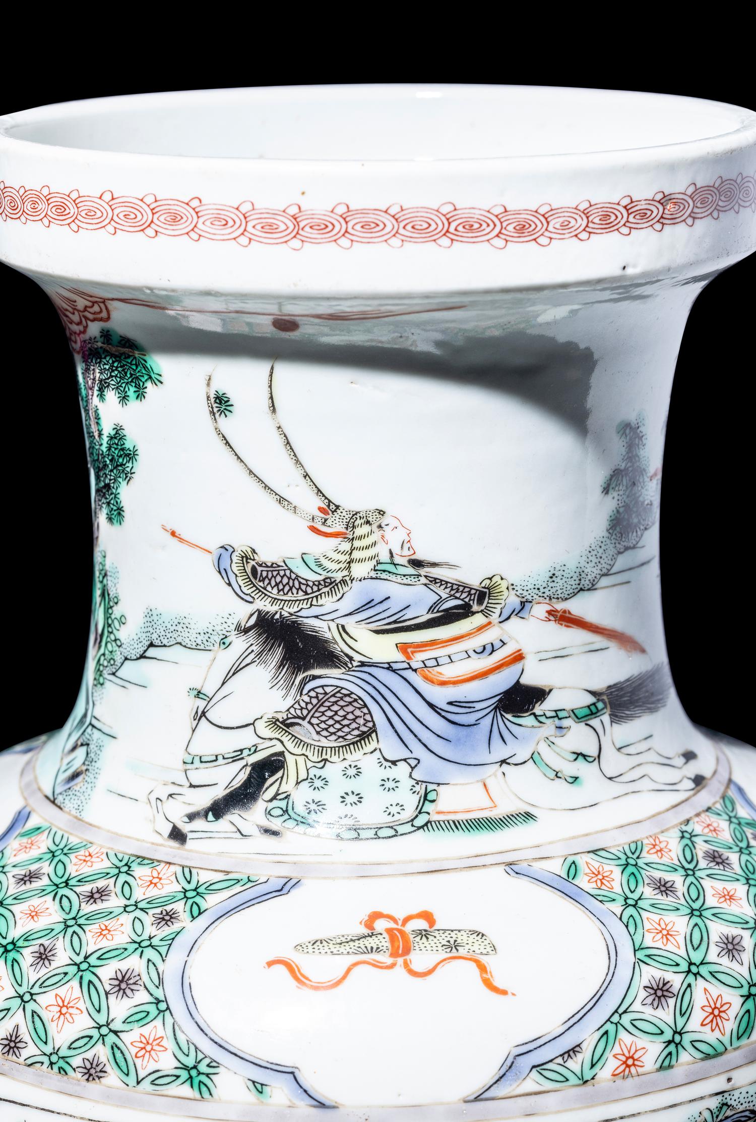 A Chinese Famille Verte Porcelain 'Figures' Rouleau Vase