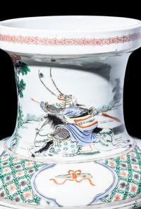 A Chinese Famille Verte Porcelain 'Figures' Rouleau Vase