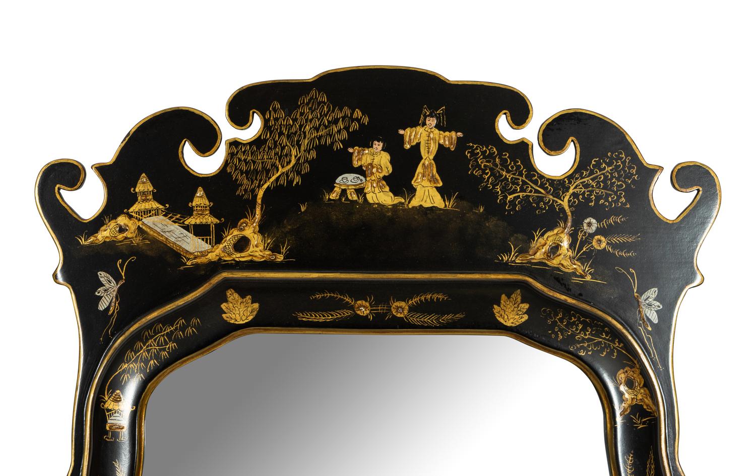 A Queen Anne Style Black-Japanned Pier Mirror