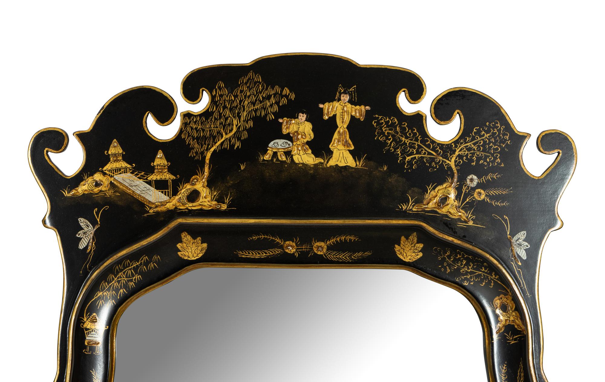 A Queen Anne Style Black-Japanned Pier Mirror