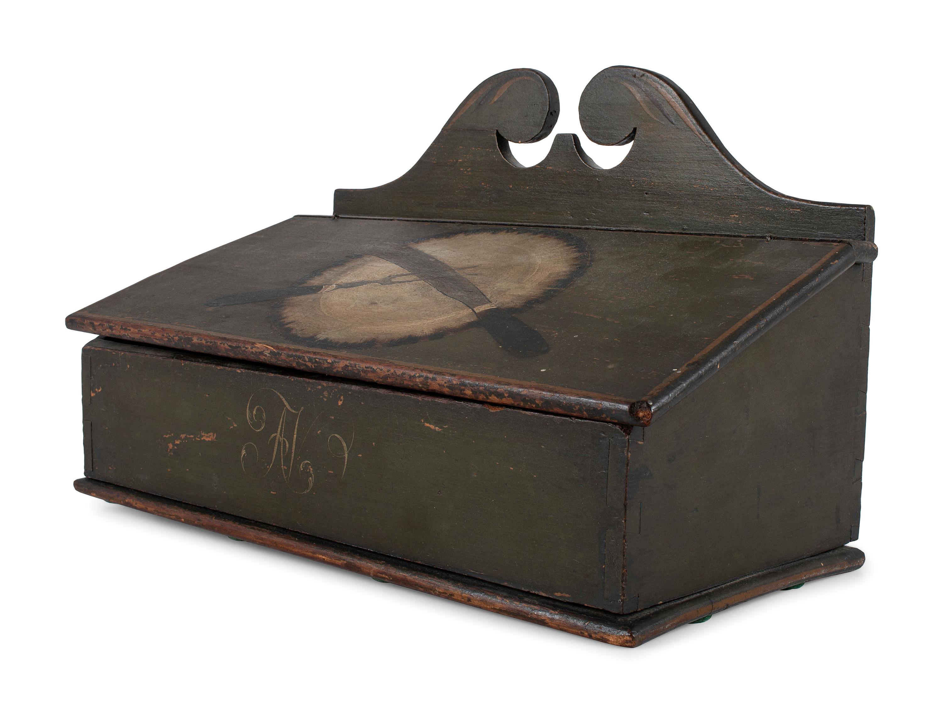 A Federal Paint Decorated Pine Cutlery Wall Box