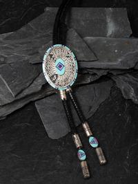 Navajo Sterling Silver and Mosaic Inlay Bolo Tie, with Kokopelli Design