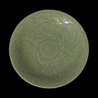 A Chinese Carved Celadon Dish 豆青釉劃花紋盤