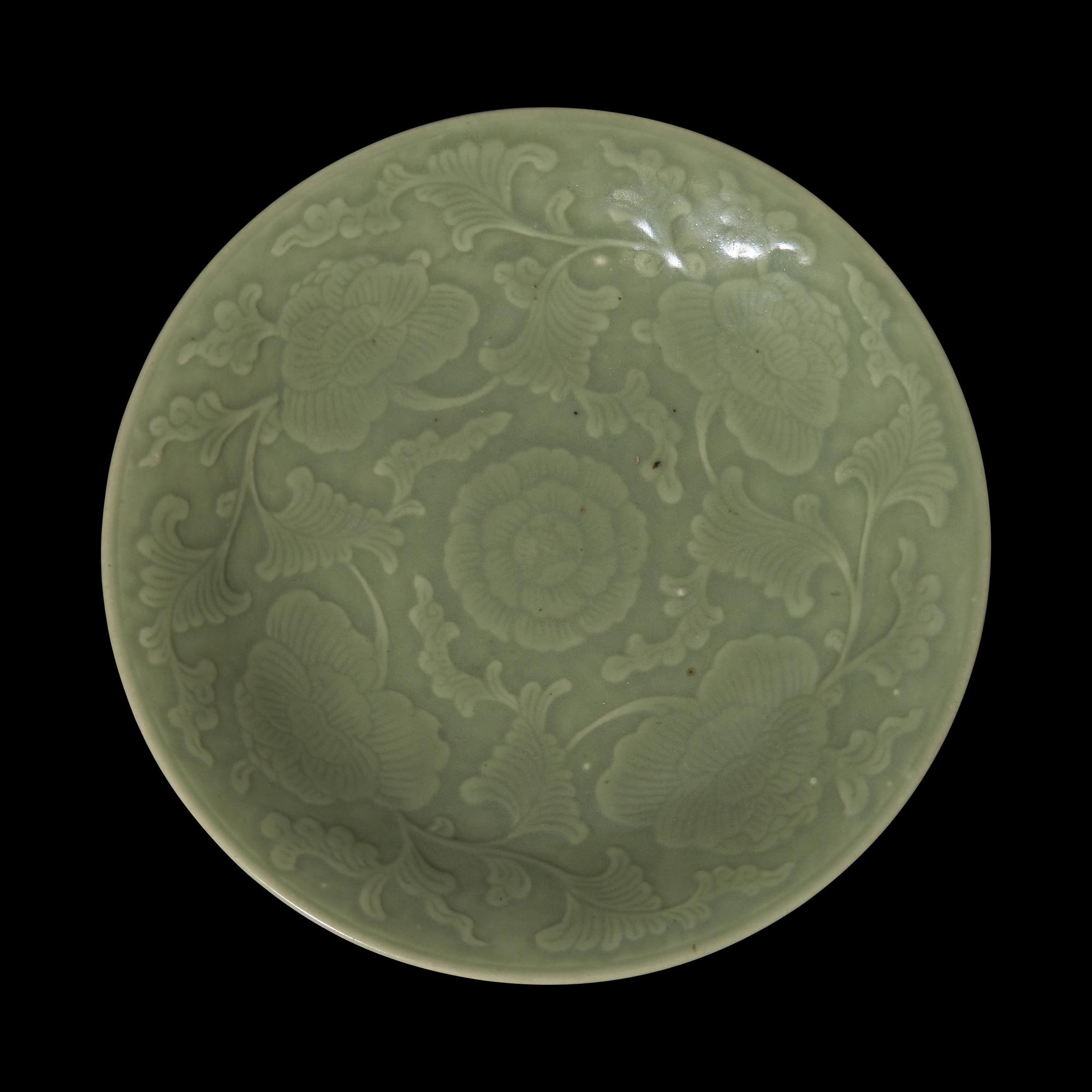 A Chinese Carved Celadon Dish 豆青釉劃花紋盤