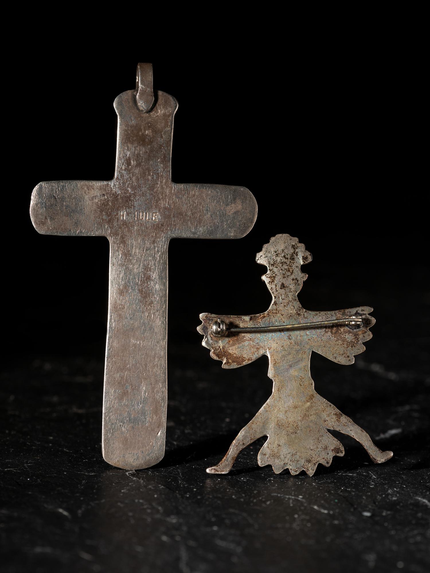 Silver Cross Pendant AND Knifewing Pin / Brooch