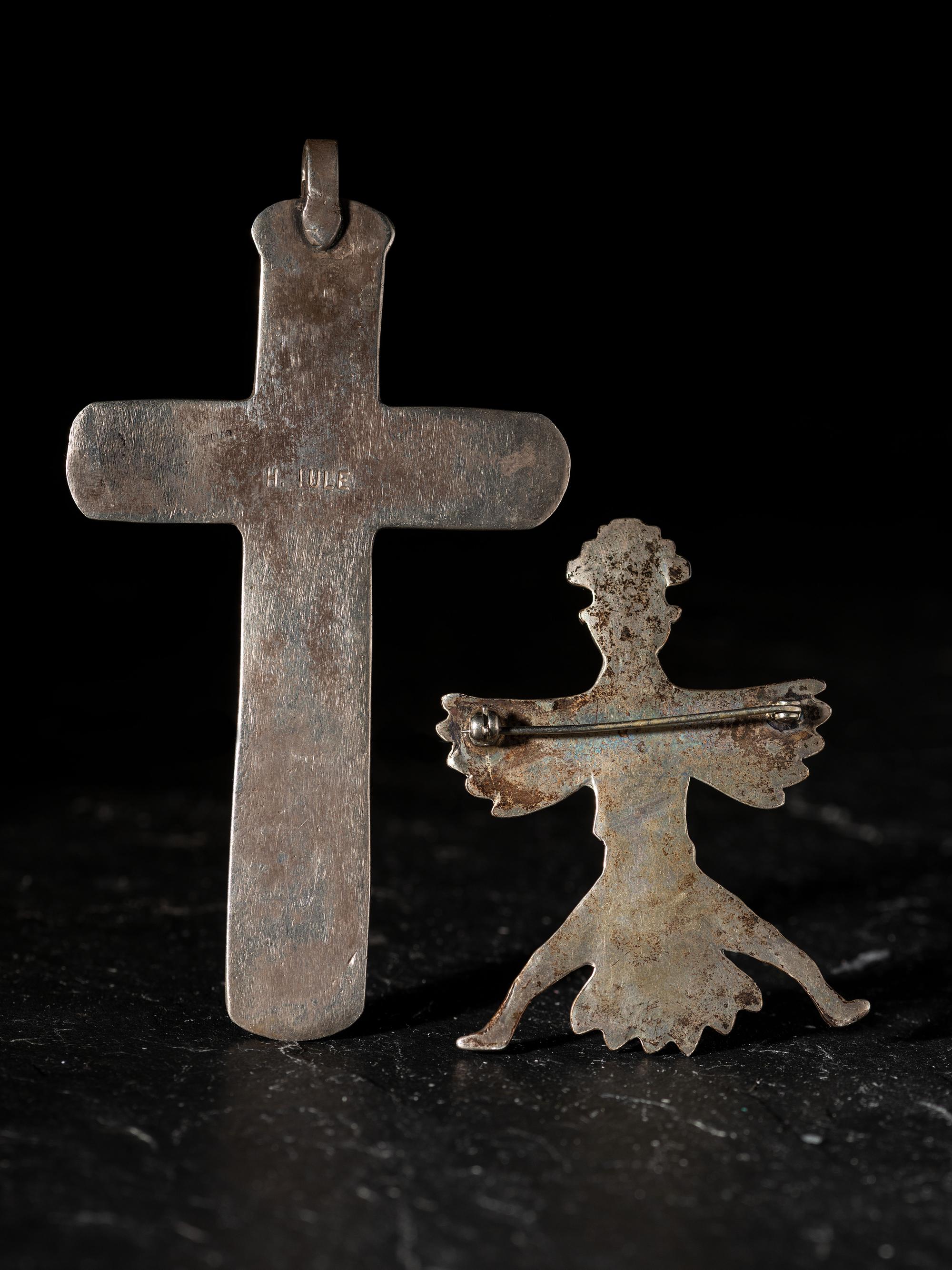 Silver Cross Pendant AND Knifewing Pin / Brooch