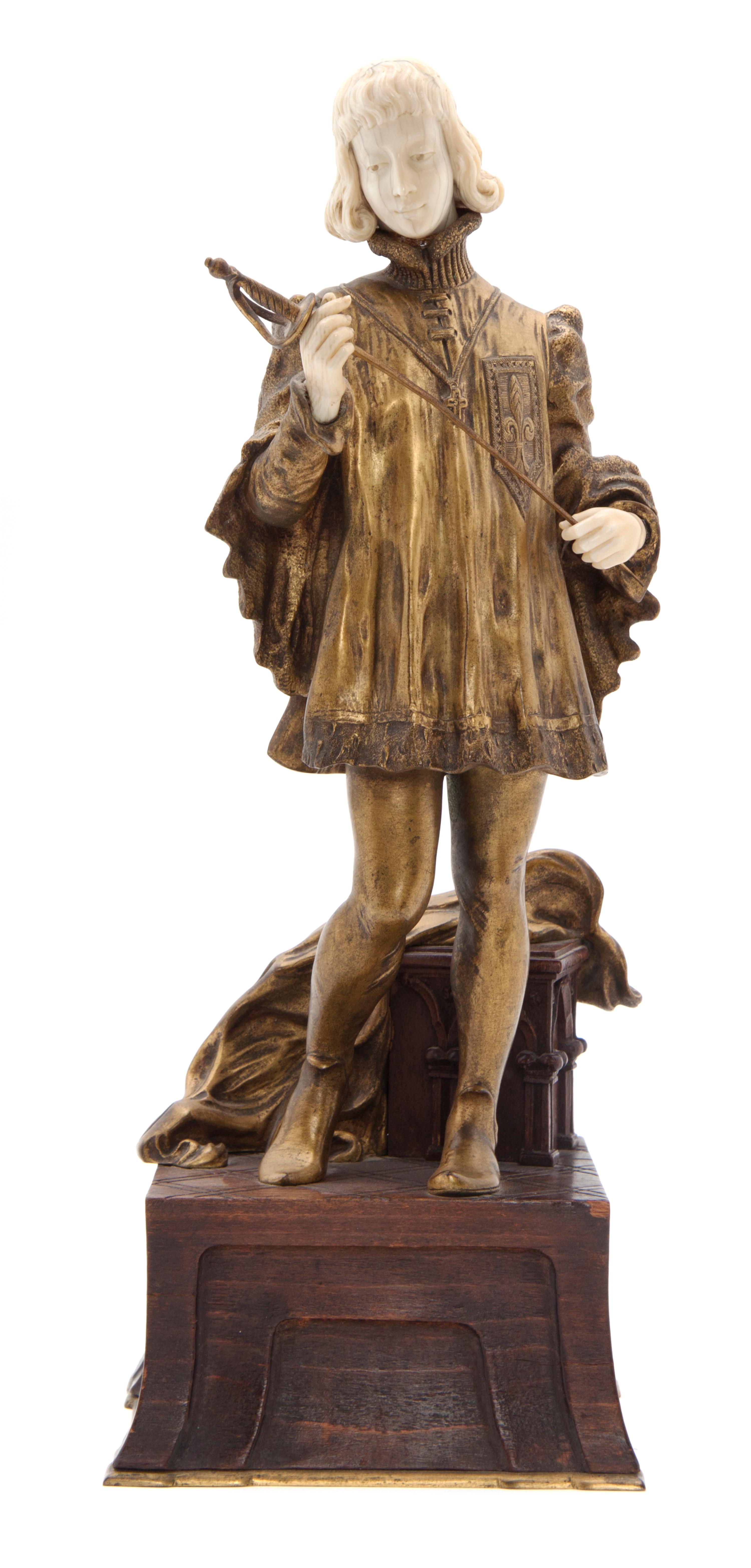 A French Gilt Bronze and Ivory Figure, X. Raphanel, Height 14 inches.