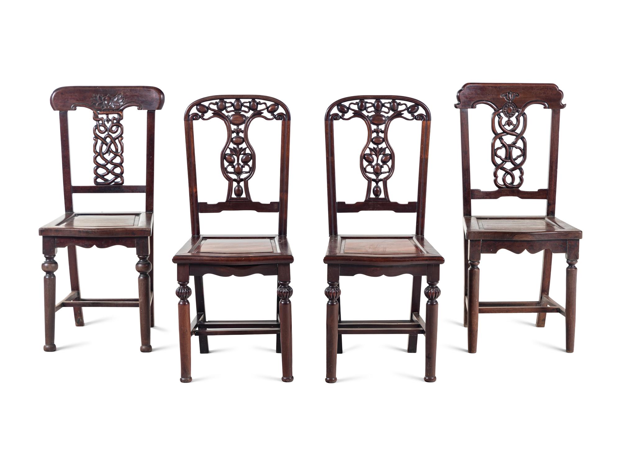 Four Chinese Export Hardwood Side Chairs