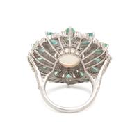OPAL, EMERALD AND DIAMOND RING