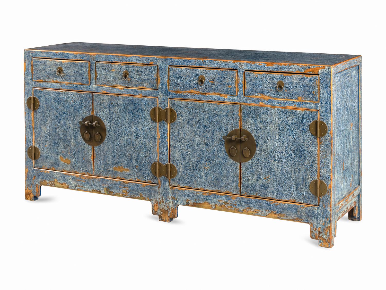 A Chinese Style Blue-Painted Console Cabinet