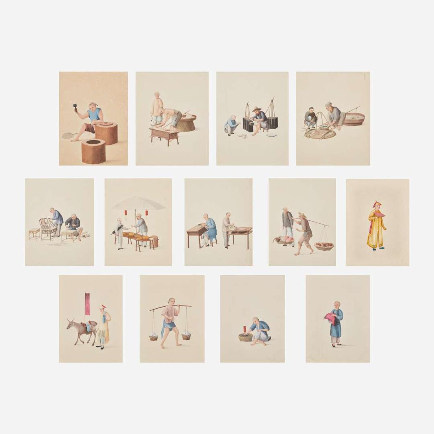 Chinese School 19th century Group of Thirteen Works Depicting Chinese Occupations