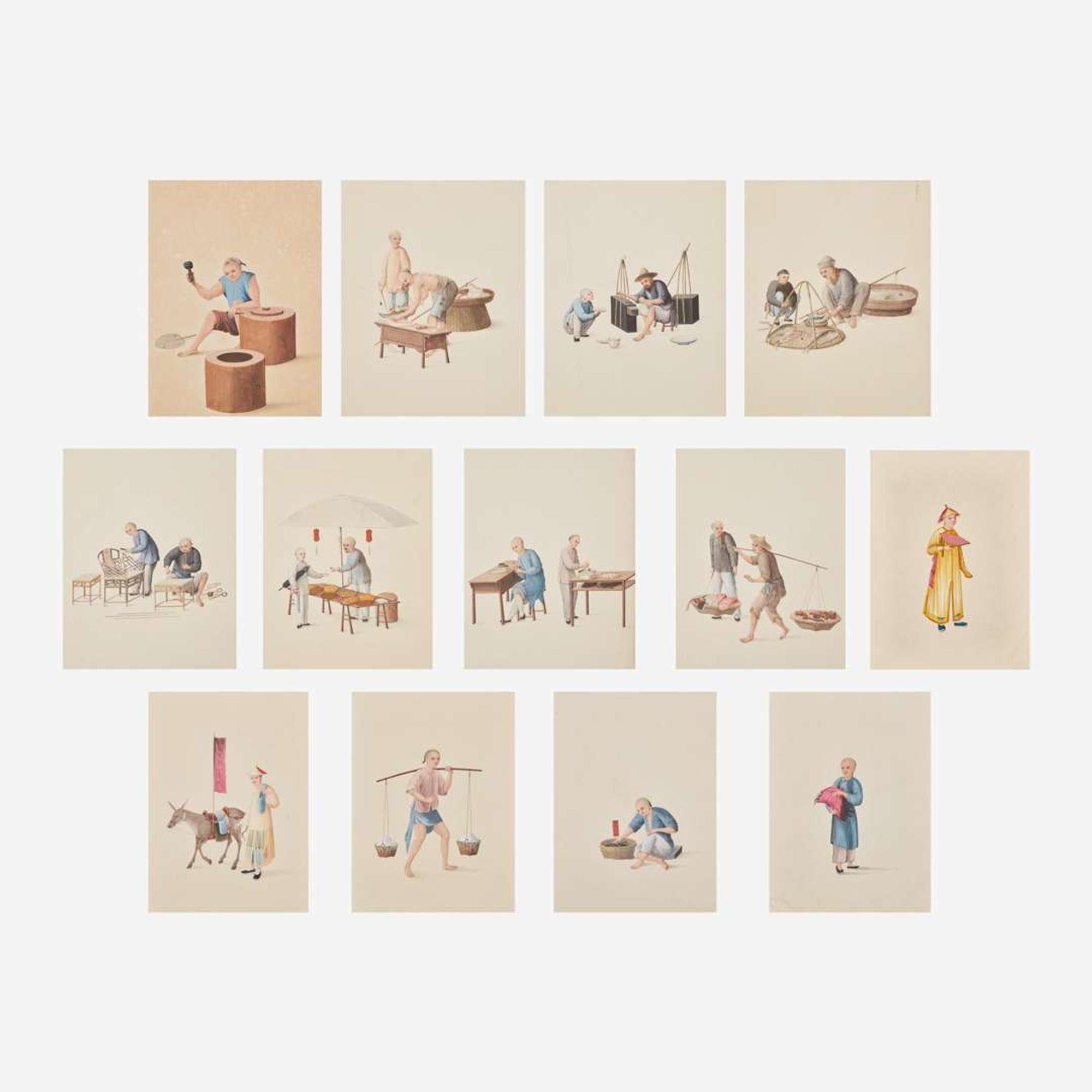 Chinese School 19th century Group of Thirteen Works Depicting Chinese Occupations