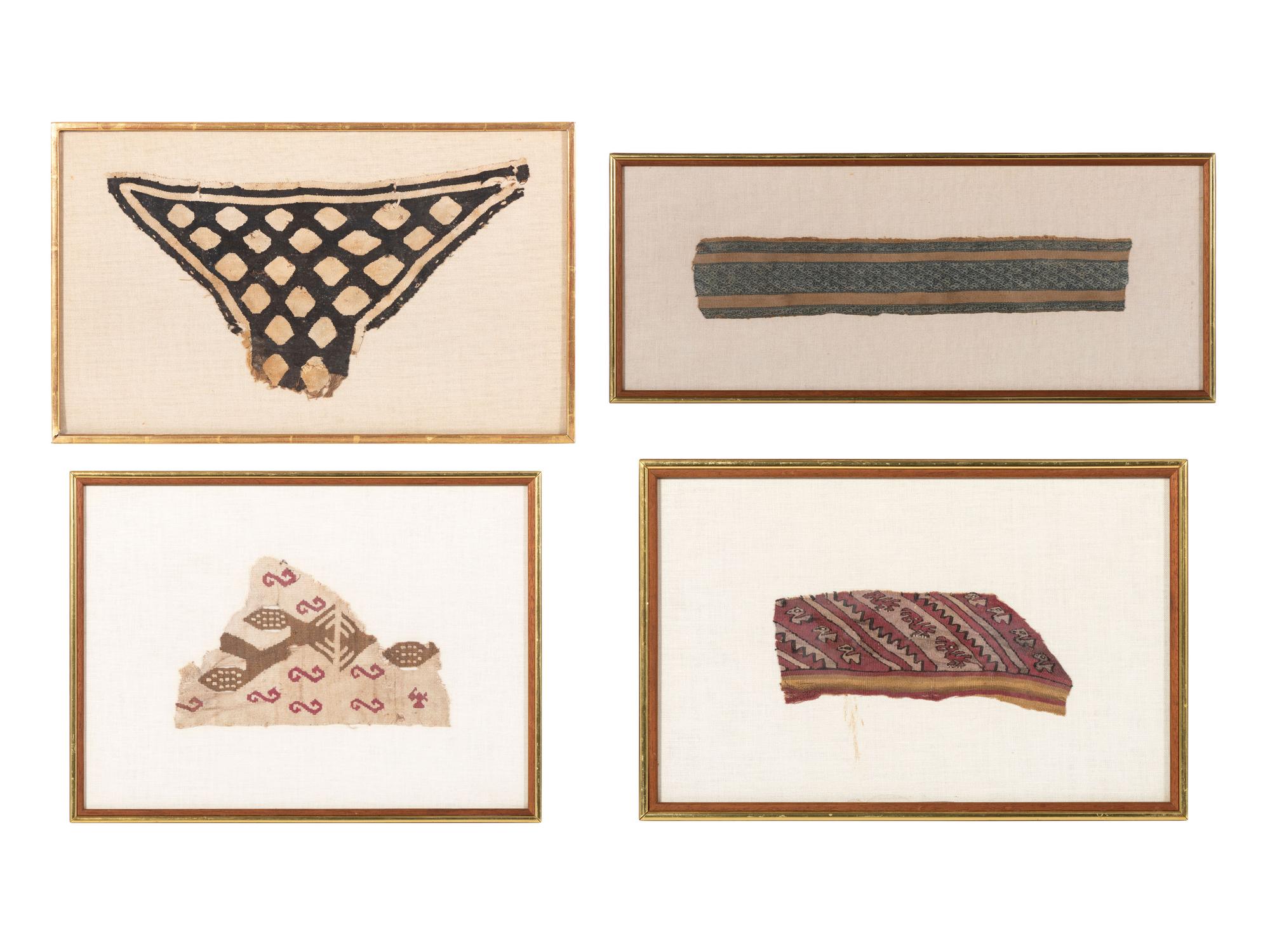 Four Peruvian Woven Cotton and Wool Textile Fragments