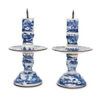 A Pair of Chinese Blue and White Porcelain Candlesticks