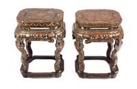 A Pair of Chinese Export Lacquer Tabourets Height 17 3/4 x width 14 1/2 x depth 14 1/2 inches. — 19TH CENTURY