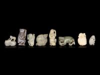 Eight Chinese Jade Carvings of Monkeys