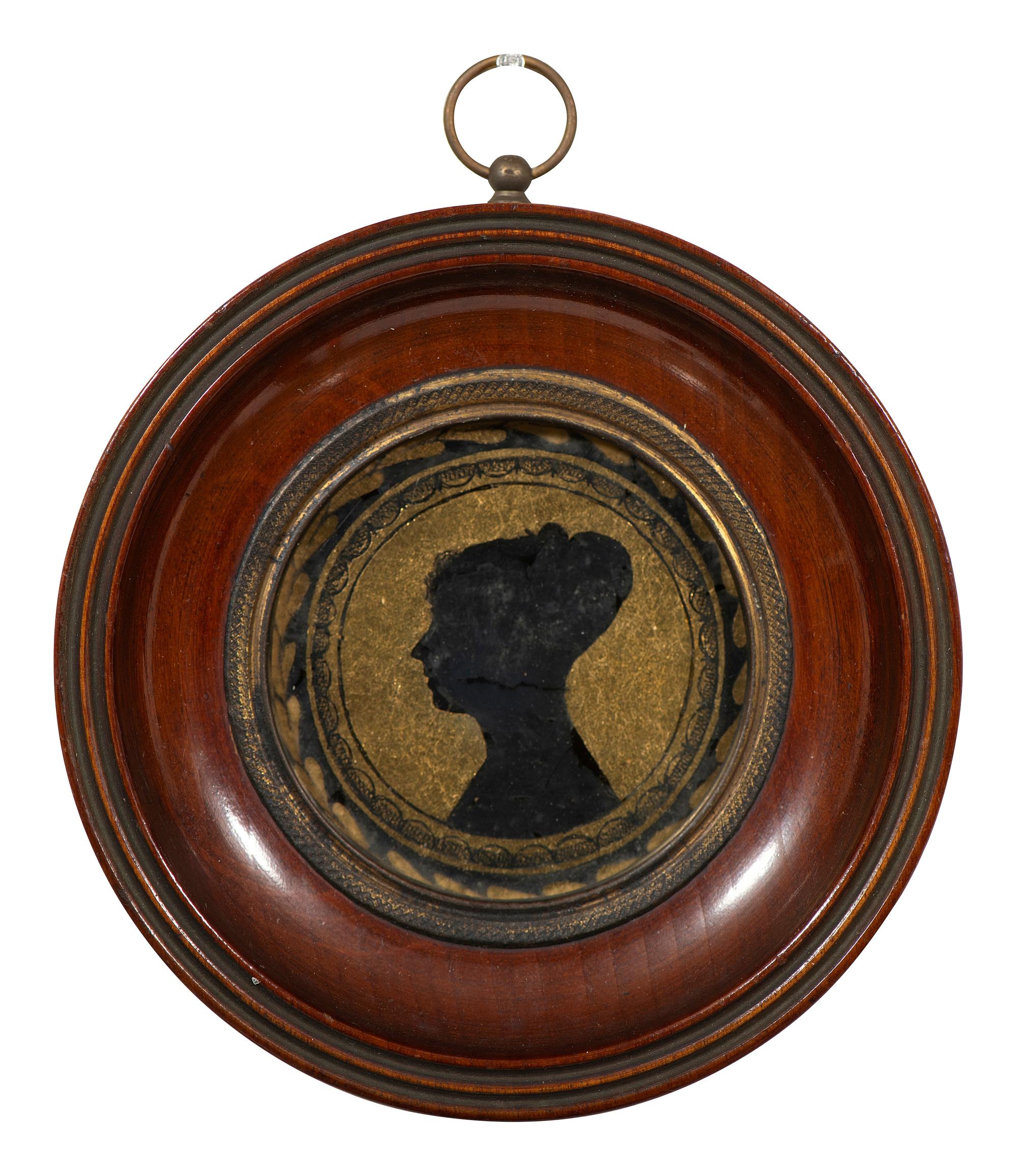Six Verre Eglomise Silhouettes of Ladies