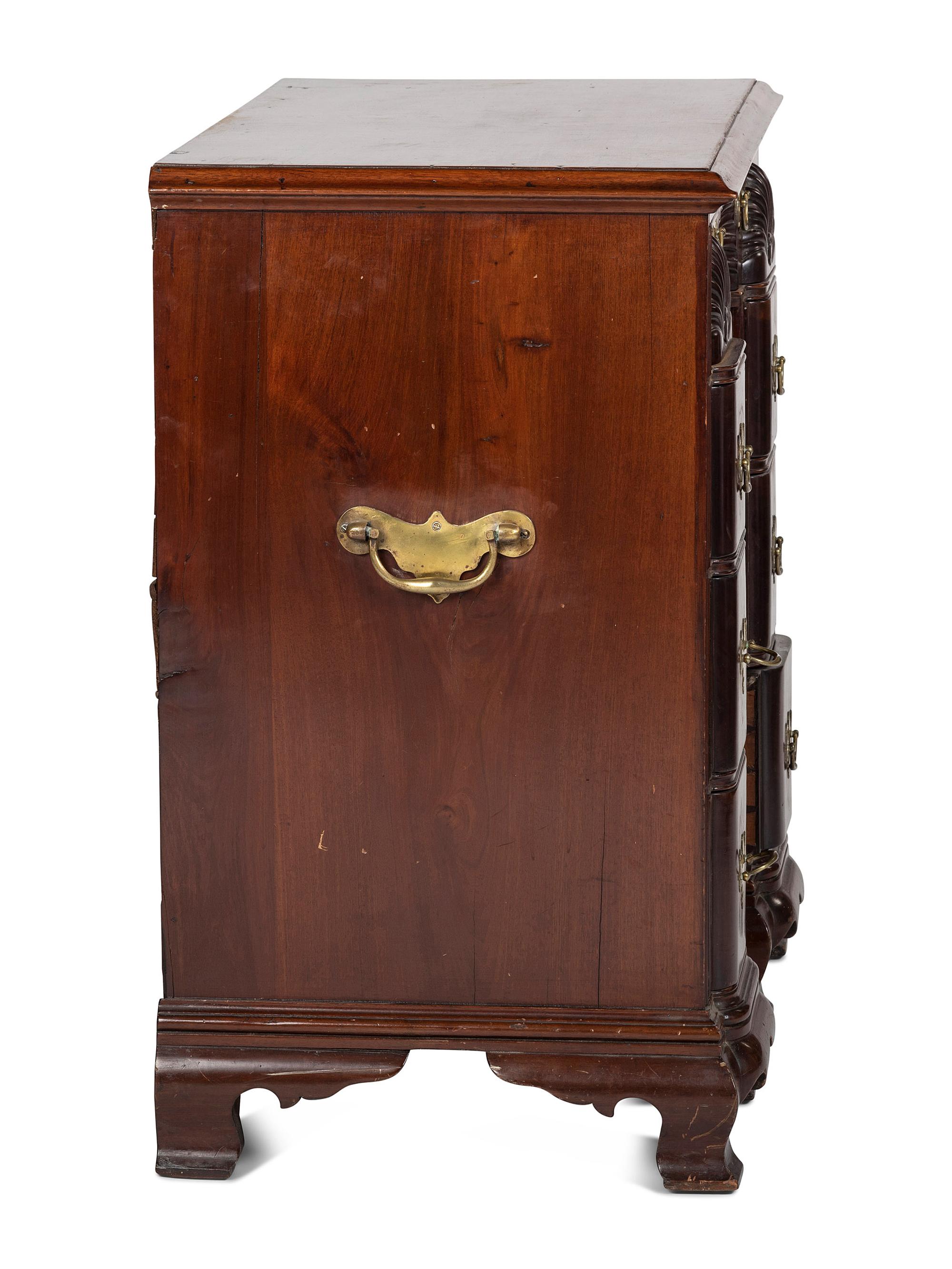A Chippendale Style Shell-and-Block Carved Mahogany Kneehole Desk