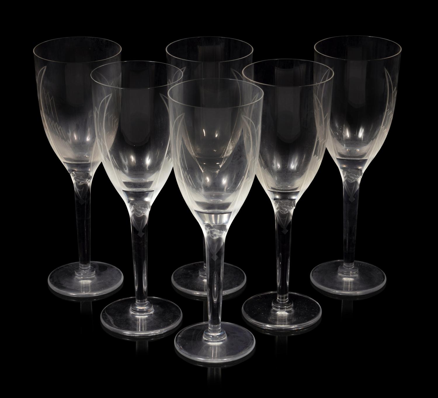 Six Lalique Angel Wing Champagne Flutes
