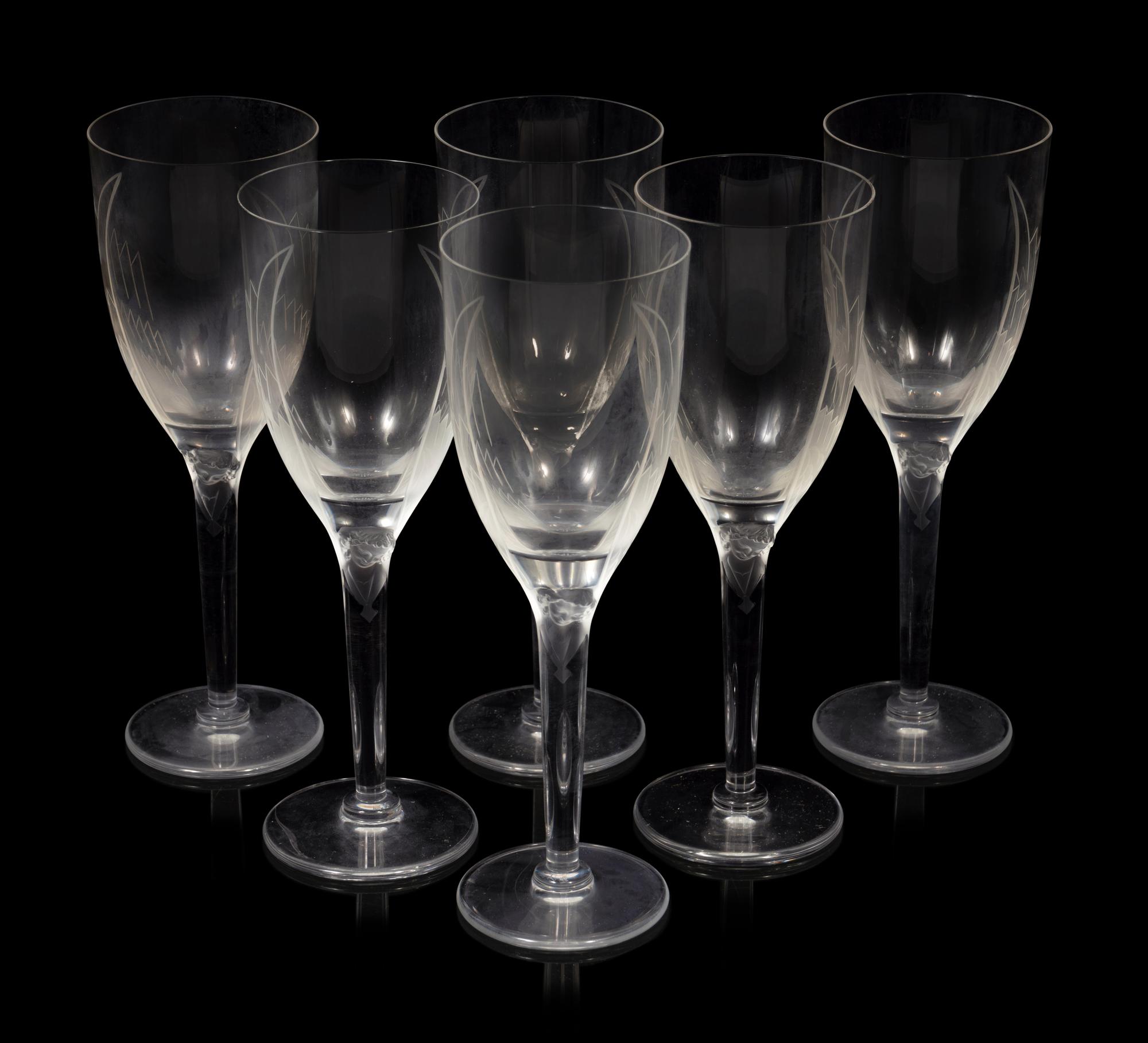 Six Lalique Angel Wing Champagne Flutes