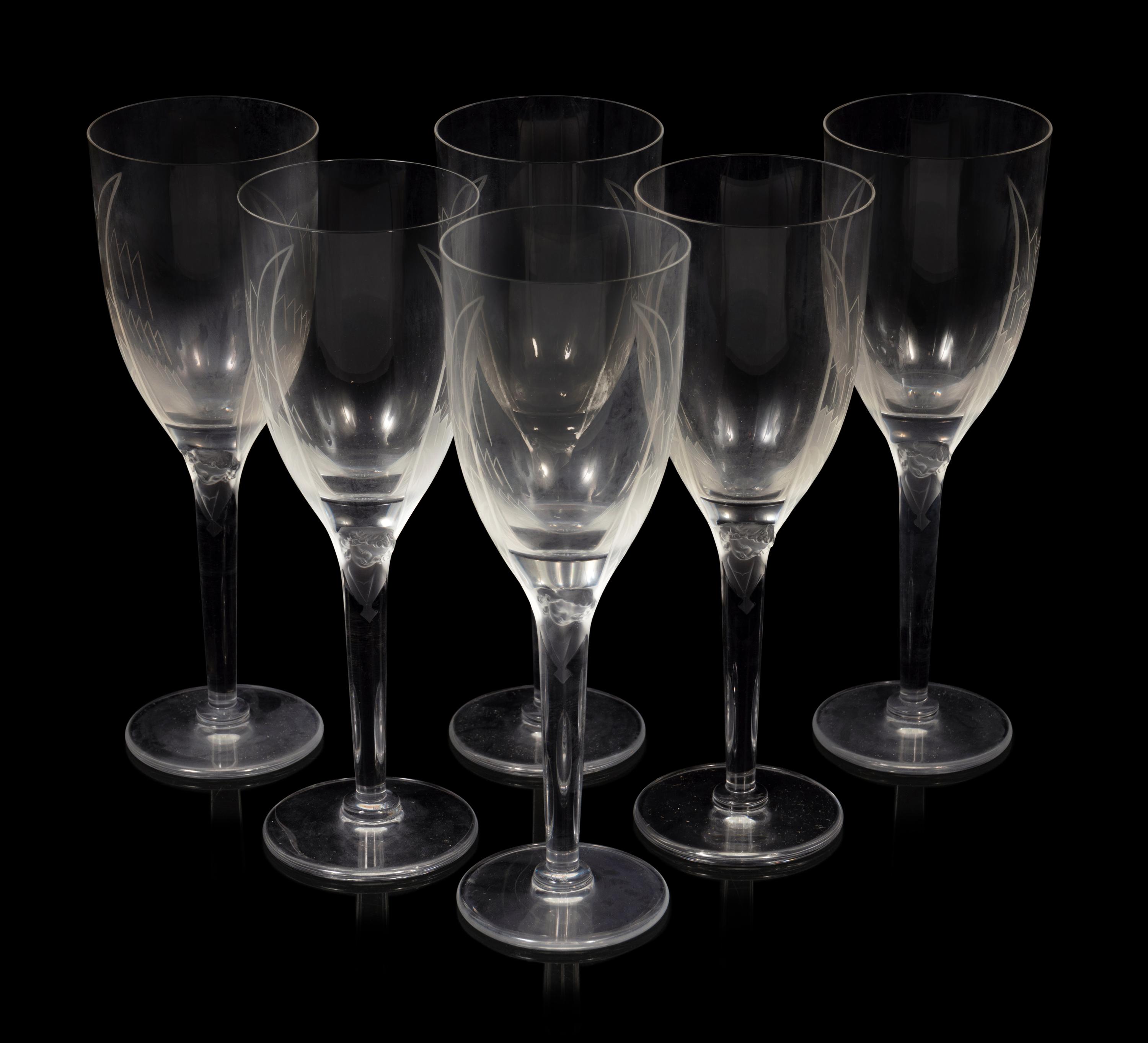 Six Lalique Angel Wing Champagne Flutes