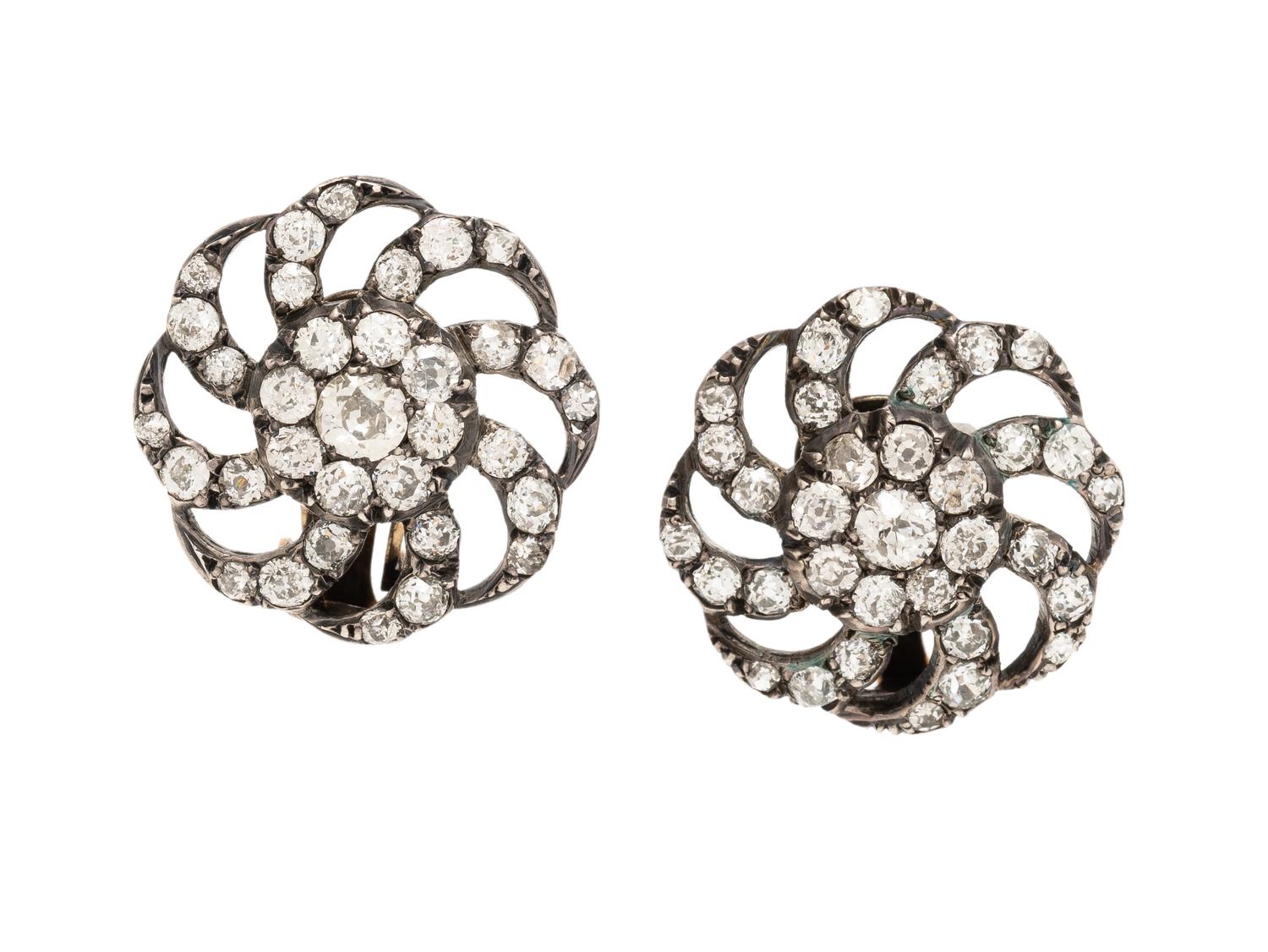 EARLY VICTORIAN, SILVER-TOPPED GOLD AND DIAMOND EARRINGS