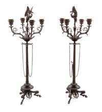 A Pair of Neoclassical Style Cast Metal Four-Light Candelabra Height 24 1/4 inches.