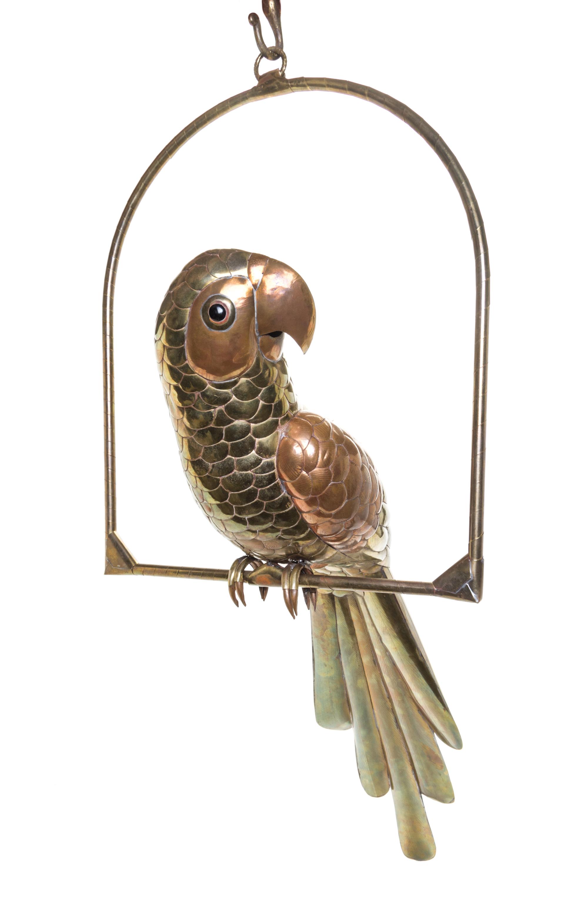 A Mexican Brass and Copper Sculpture Length of bird 35 inches.